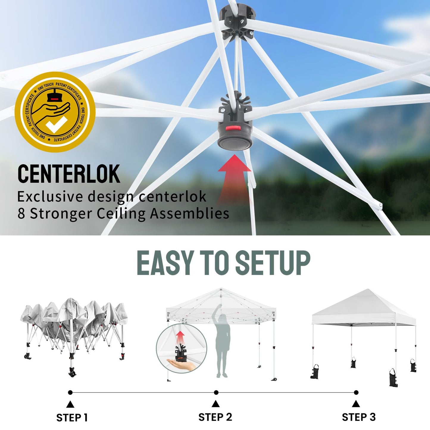 CROWN SHADES 10x10 Heavy Duty Canopy - Premium Pop Up Canopy Tent - Extra Sun Shade Protection with 400D Strength Oxford Fabric - Great for Trade Shows, Events, Tailgates & Commercial Use, White