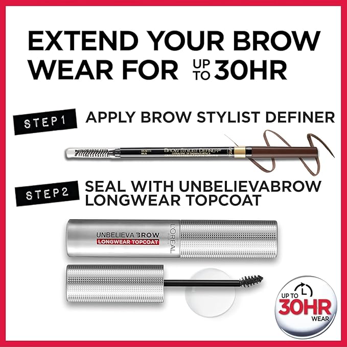 L'Oreal Paris Makeup Brow Stylist Definer Waterproof Eyebrow Pencil, Ultra-Fine Mechanical Pencil, Draws Tiny Brow Hairs and Fills in Sparse Areas and Gaps, Brunette, 0.003 Ounce (Pack of 2)