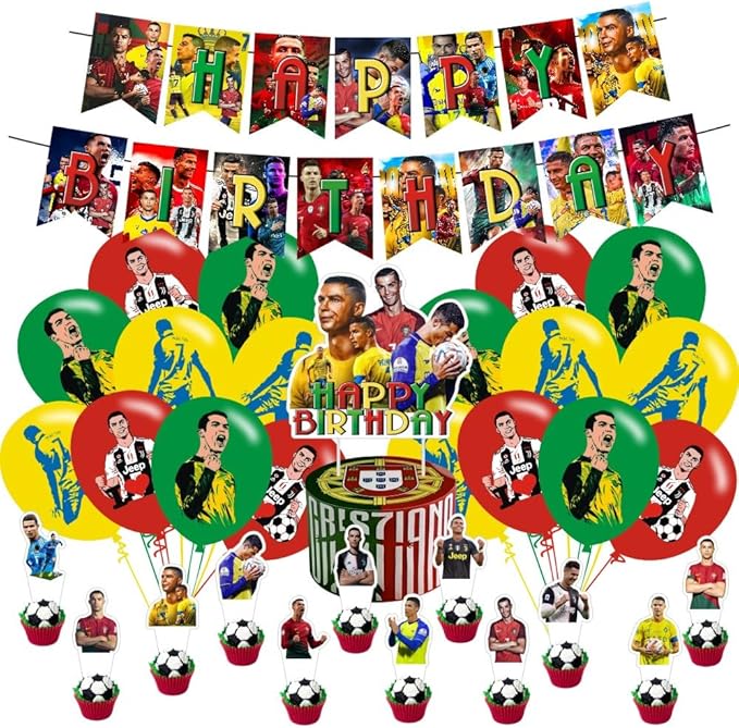 Soccer Birthday Decorations, Soccer Party Supplies Include Happy Birthday Banner, Cake Topper and Cupcake Toppers, Balloon...