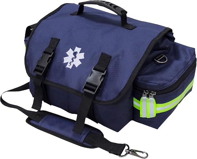 Kemp USA EMT First Responder Trauma Bag, Navy Blue, First Aid & Survival Gear with High-Visibility Reflectors, Rapid Medic...