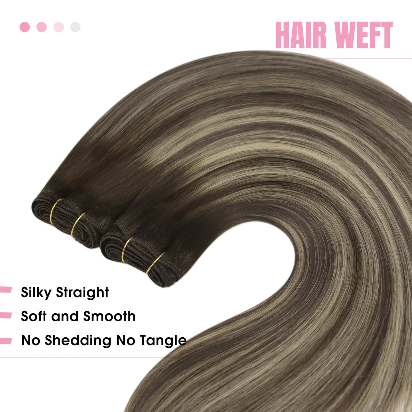 YoungSee Sew in Hair Extensions Human Hair Balayage Double Weft Hair Extensions Real Human Hiar Chocolate Brown with Ash Blonde