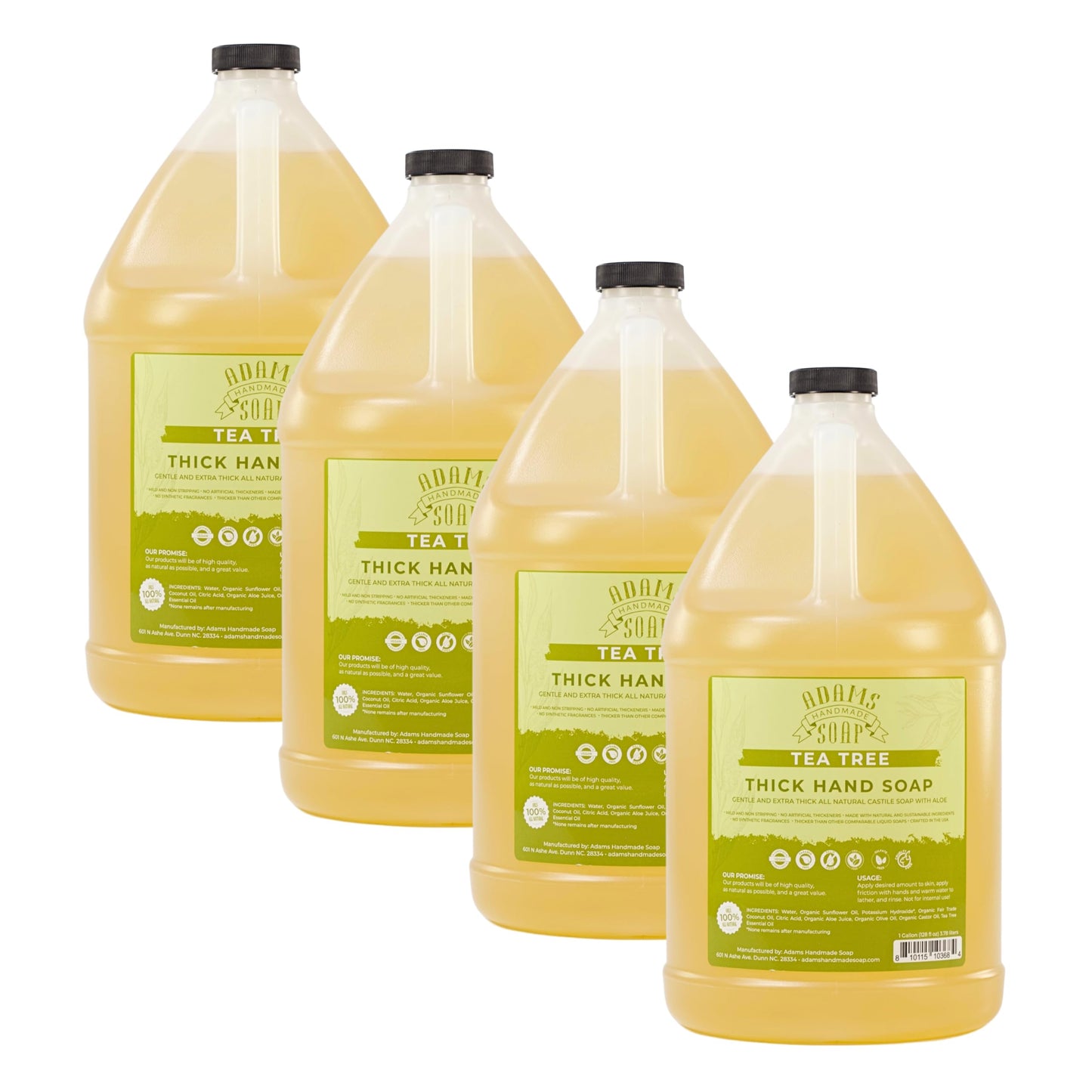 Adams Handmade Soap Thick Organic Castile Liquid Hand Soap 1 Gallon Refill - Tea Tree (Pack of 4)