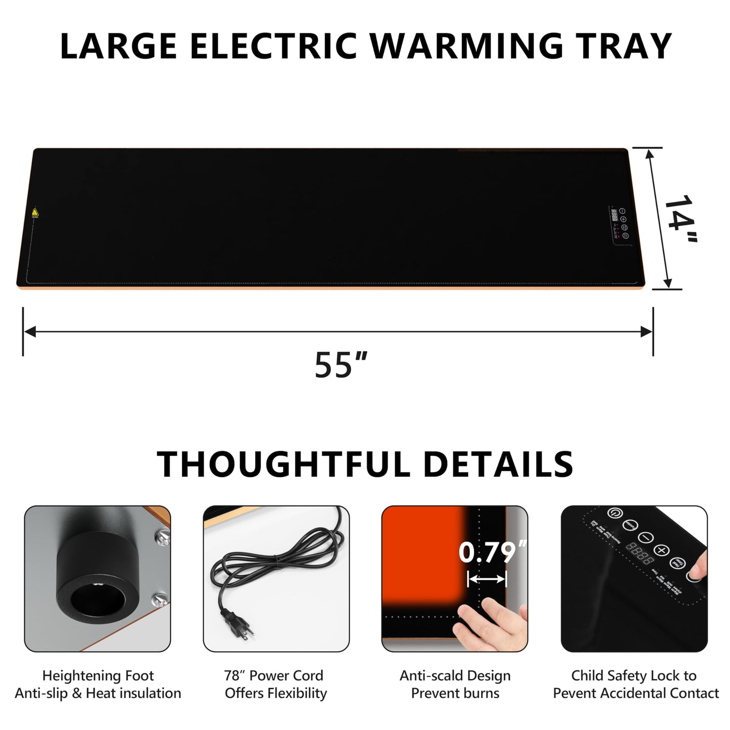 Neatsure Food Warming Tray for Parties Buffet, 55"x14" Extra Large Warmer Mat with 9 Level Temperature, Thermostat and Full Surface Heating, Food Heater for Catering Gathering
