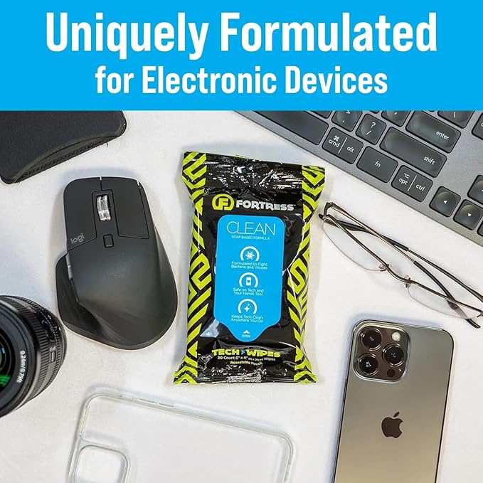 Fortress Electronic Wipes With Microfiber Cloth (25 ct, Pack of 36) To-Go Tech Wipes for Screens, Phones, Keyboards, TV Monitors, Computer Screens, and More [Travel Size] Skin-Safe