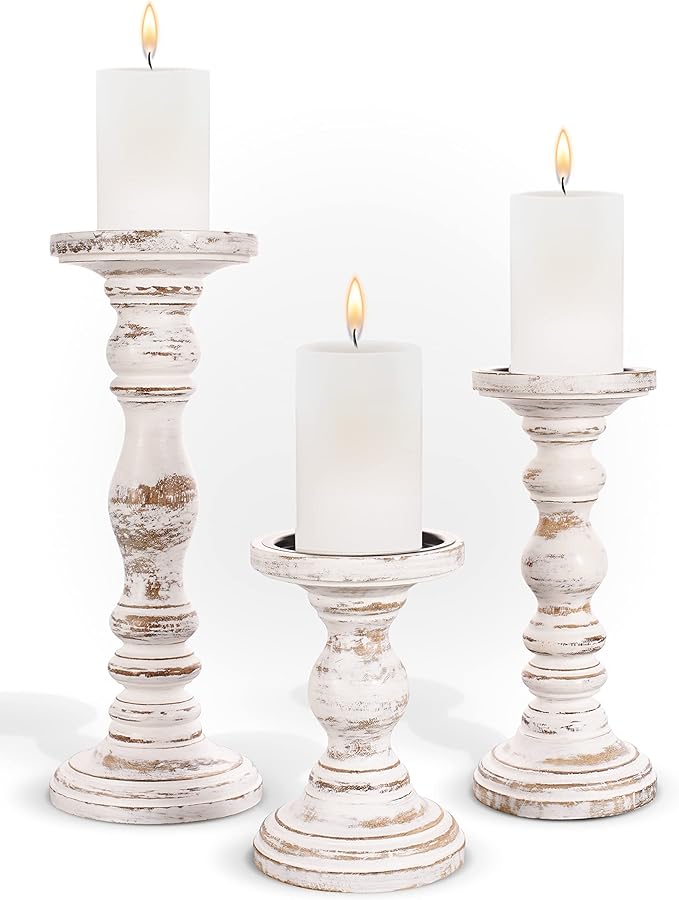 Large Candle Holders for Pillar Candles - Rustic Farmhouse Style Home Decor - Perfect for Table Centerpieces, Coffee Table...