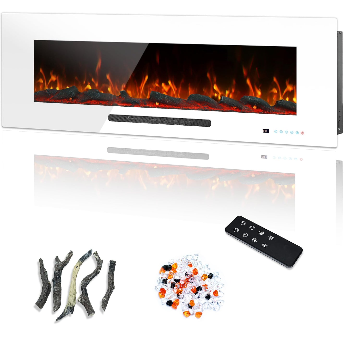 Dreamflame 50" Electric Fireplace, Recessed & Wall Mounted Fireplace Heater 13 * 13 Colors Flame &Fuel Bed w/5 Dimmer, Touchscreen &Remote Control Temp, Overheating Protect, Hardwired, 1500W, White