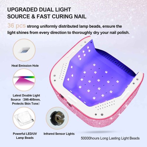 UV Nail Lamp 54W, Cordless Gel UV Led Nail Lamp for Gel Nail Polish, Rechargeable UV Nail Light Nail Dryer with 4 Timer and LCD Display, Professional Fast Curing Lamp Nail Art Tools with Rhinestone