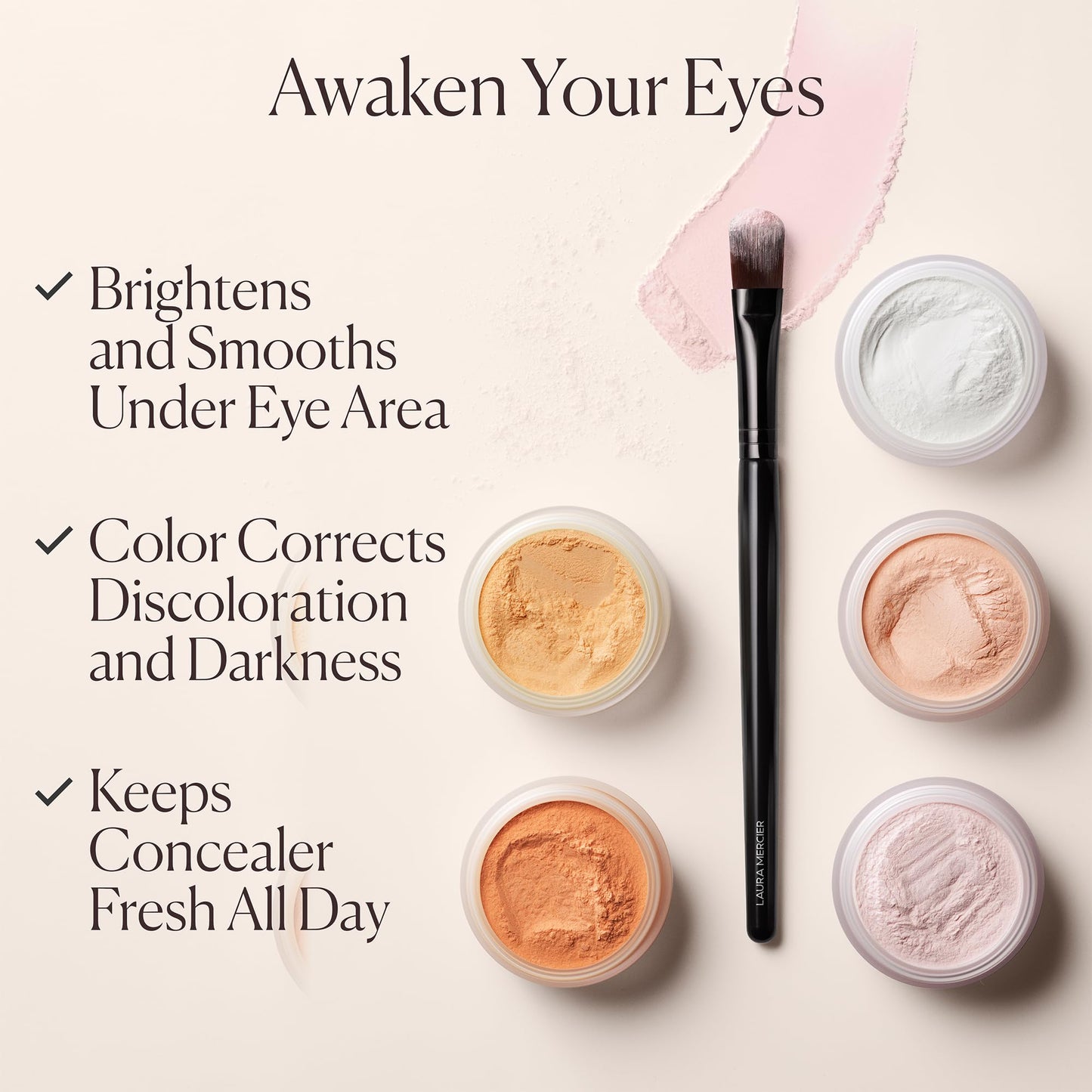 Laura Mercier Secret Brightening Under-Eye Setting Powder, Peach and Pink Pigments to Brighten the Under Eye, Color Correct Disc