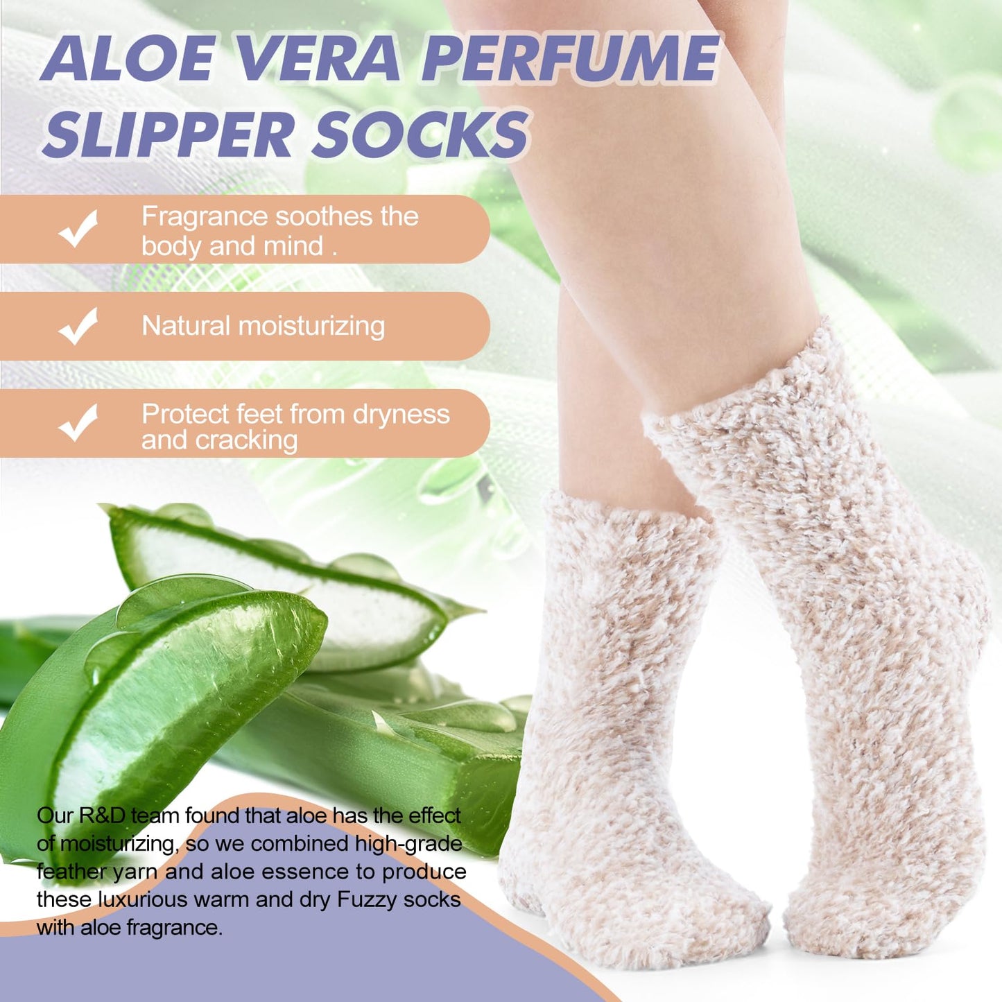 Revosoxs Fuzzy Socks with Grips for Women Men,Non Slip Hospital Crew Cozy Socks with Aloe Vera Perfume(Brown+Purple+Pink)