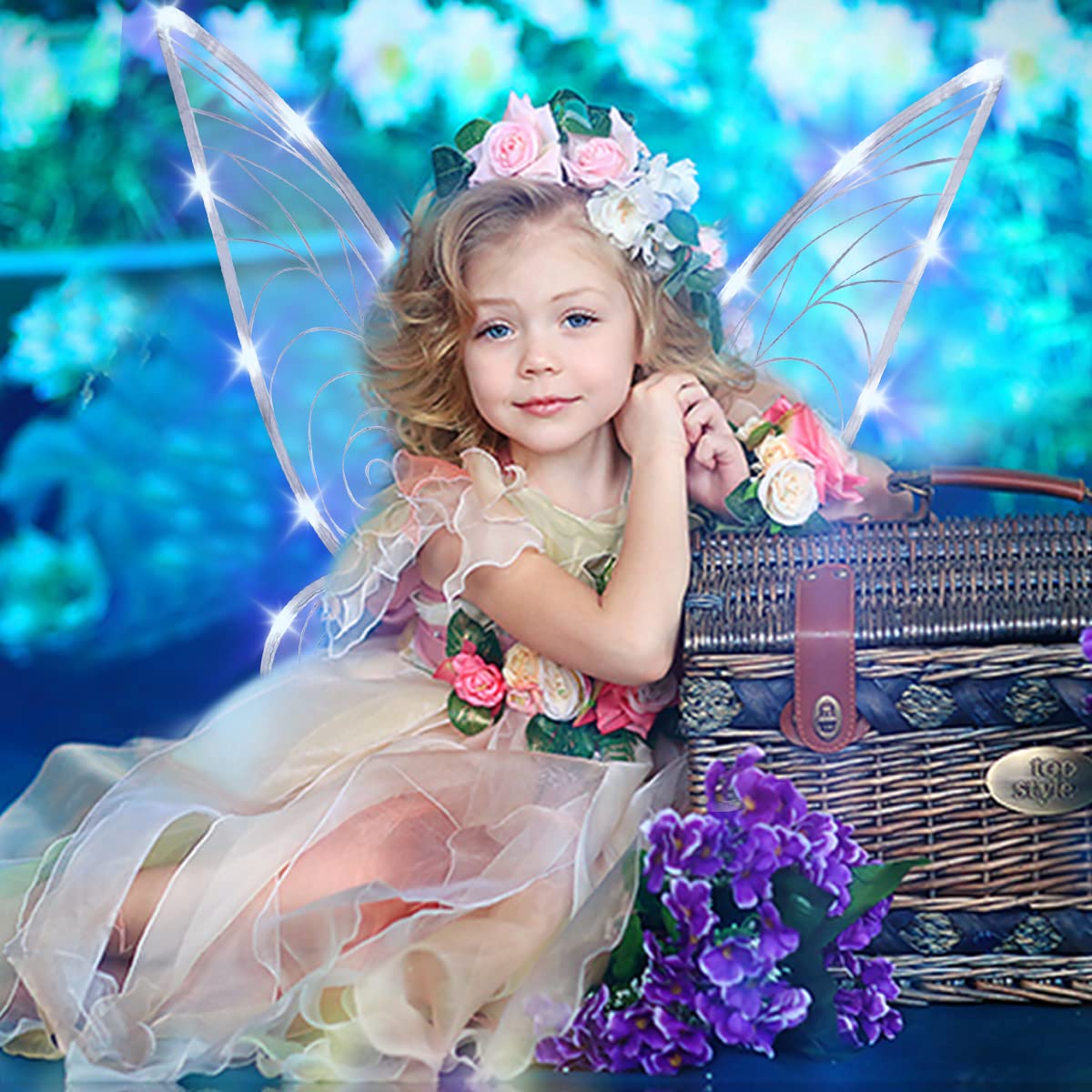 quescu Fairy Wings for Girls,Light up Butterfly Wings for Adults,LED Fairy Costume for Women Halloween Dress Up Party Favor (White)