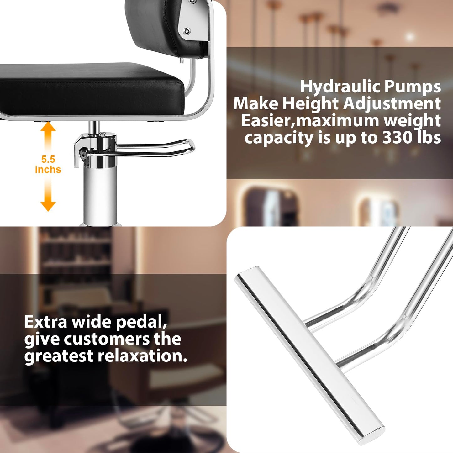 WINEDYOUNG Salon Chairs for Hair Stylist Chair Hydraulic Pump Hair Salon Chair 360 Degree Rotating Barber Chair, Spa Beauty Equipment for Hair Stylists, Tattoo Artists, Cosmetologists (Silvery)