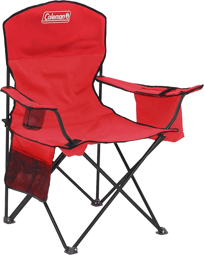 Coleman Portable Camping Chair with 4-Can Cooler, Cushioned Seat & Back with Side Pockets & Cup Holder, Carry Bag Include...