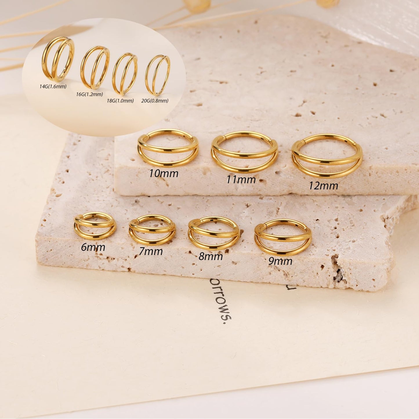 FUNLMO Gold Septum Ring Nose Ring Tragus Helix Conch Rook Daith Piercing Jewelry Double Hoop Nose Ring Cartilage Hoop Earring 31