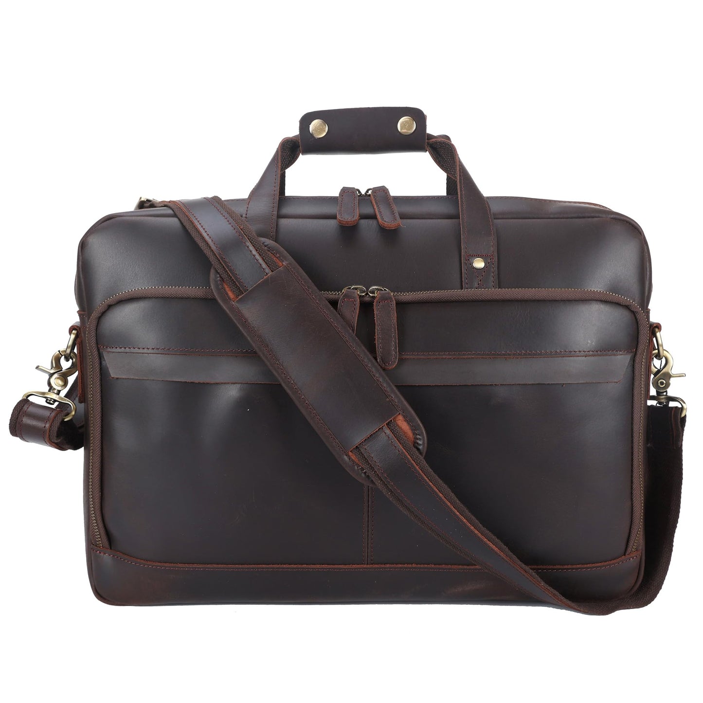 18" Full Grain Leather Briefcase, Premium Vintage Business Laptop Bag, Spacious Executive Work Bag for Office & Travel