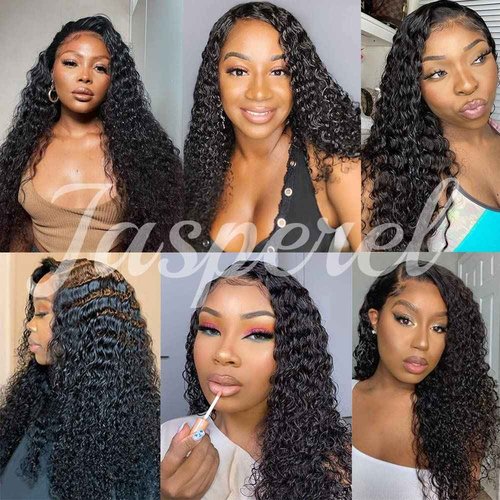 Jasperel Deep Wave Lace Front Wigs Human Hair 4x4 Hd Lace Closure Wigs for Black Women 24 inch Glueless Deep Curly Wet and Wavy Wig Pre Plucked Bleach Knots with Baby Hair Natural Color