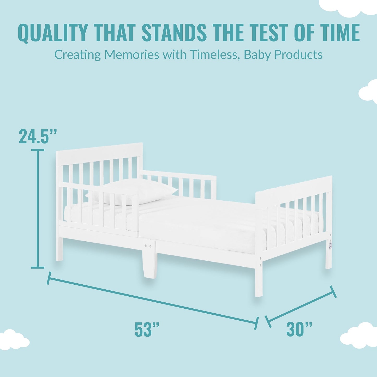 Dream On Me Finn Toddler Bed in White, Greenguard Gold and JPMA Certified, Non-Toxic Finish, Made of Sustainable New Zealand Pinewood, Wooden Nursery Furniture