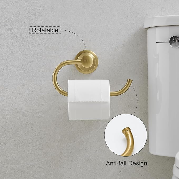 Hoimpro Brushed Gold 2-Piece Bathroom Bath Set, Wall Mounted Bathroom Hardware Fixture (Towel Ring Holder, Toilet Paper Towel Holder), Bathroom Accessories, Stainless Steel and Zinc Alloy