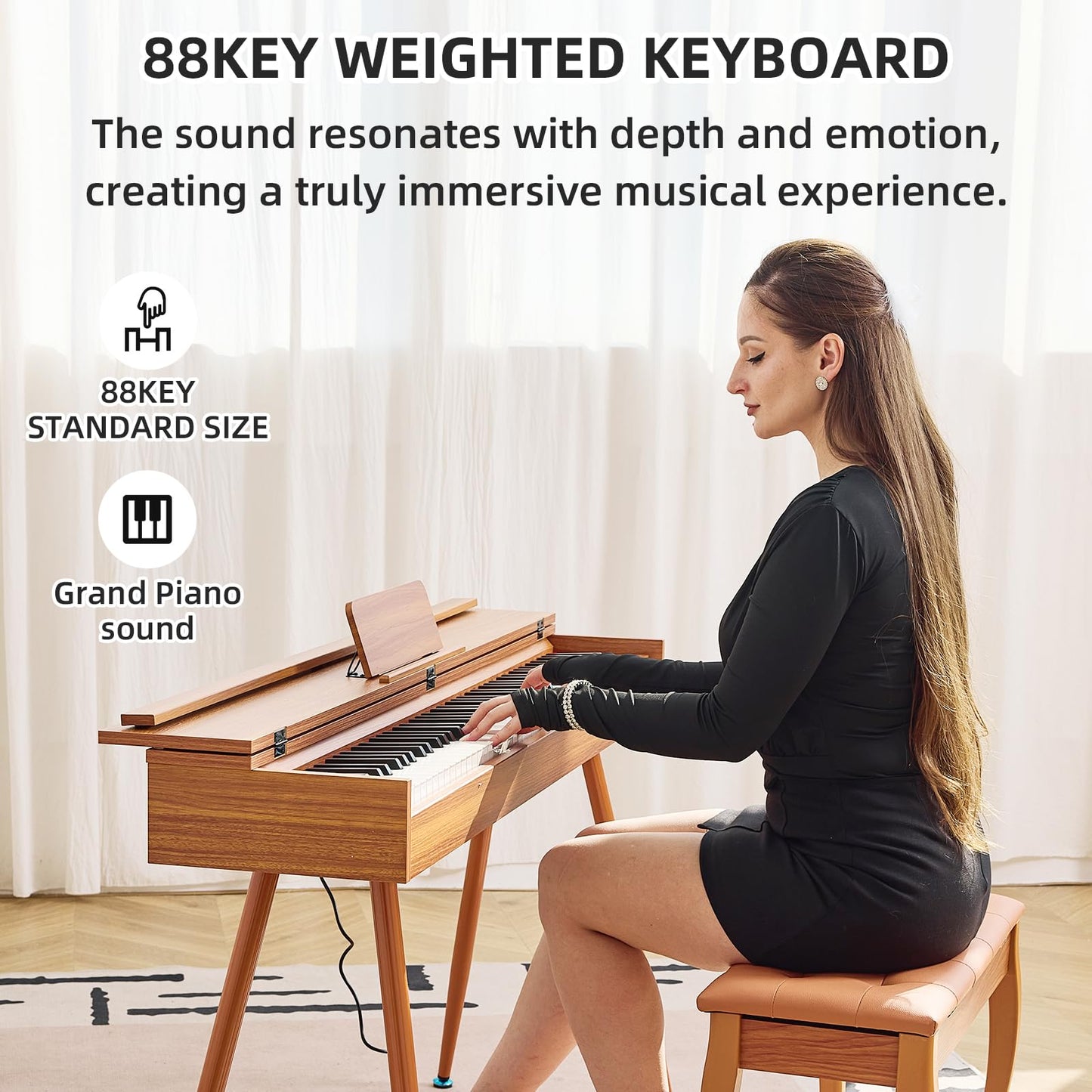 Melentro 88 Key Digital Piano, Hammer-Action Full Size Weighted Keyboard, Transforms Between Desk Cover Electric Piano and Vanity, Piano Keyboard with Stand, 25Wx2 Speakers, Three Pedal ﻿