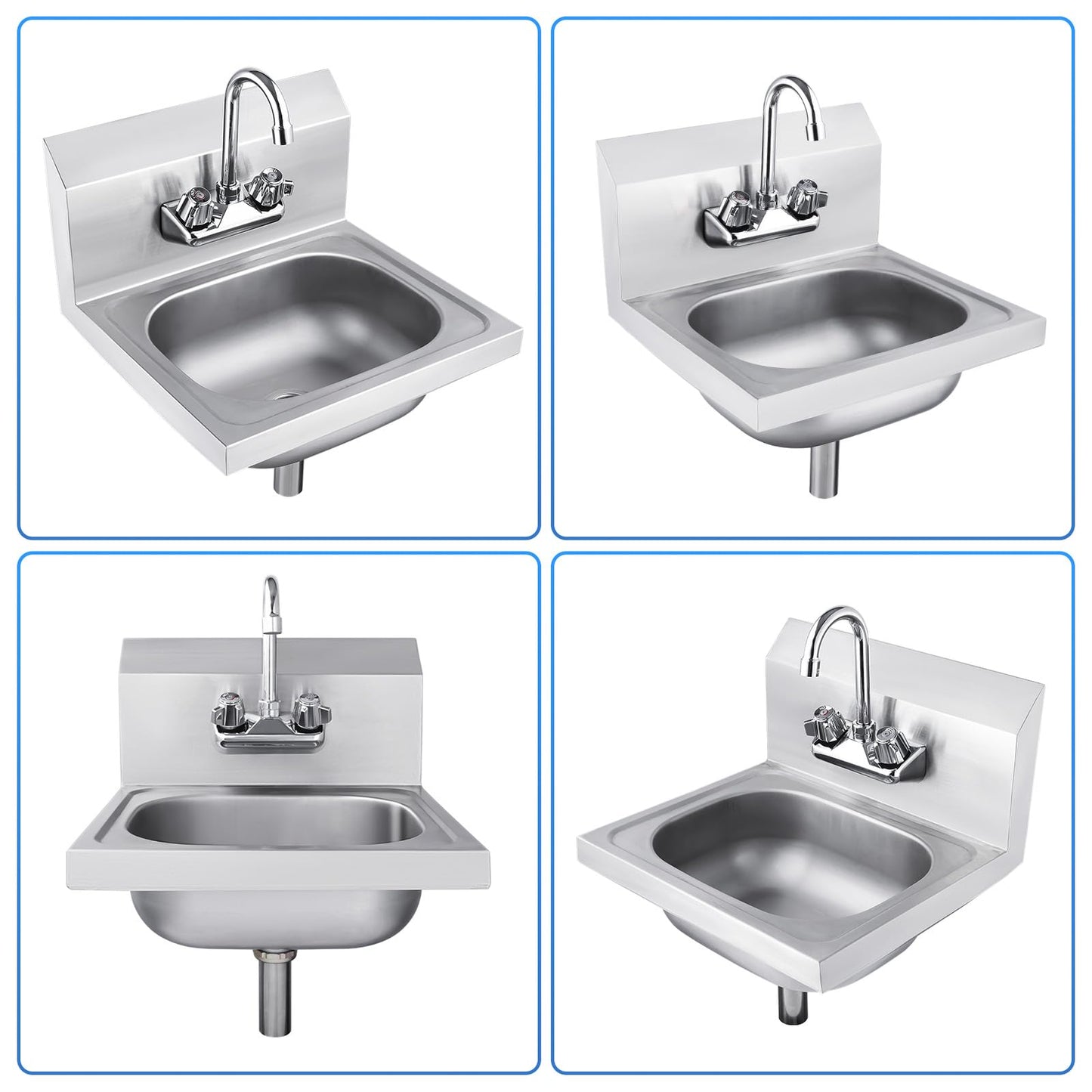 Vexalify Stainless Steel Sink Commercial Wall-mounted Wash Basin With Gooseneck Faucet And Backsplash for Restaurants, Shops, Bars and Homes