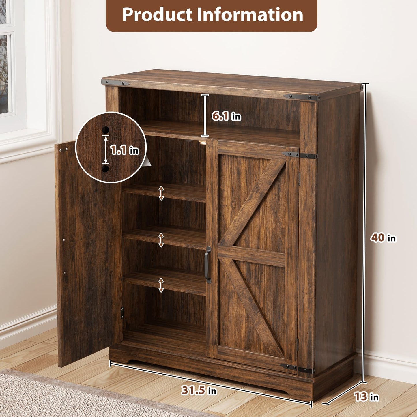 ALLSTAND 6-Tier Shoe Cabinet with Doors, Entryway Shoe Rack Wooden Shoe Storage Cabinet with Adjustable Shelves & Anti-tip Fitting, Farmhouse Shoe Cabinet Storage for Entryway, Living Room, Closet