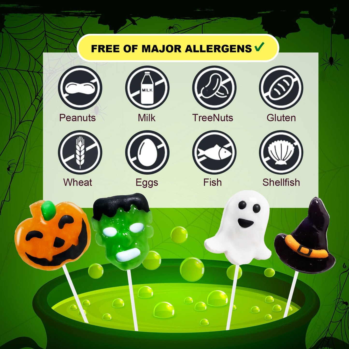 Big Halloween Lollipop Suckers Candy 24 Pack, Spooky Candy Lollipops, Pumpkin, Green Monster and Witch Hat Candy Sucker Lollipops Individually Wrapped for Halloween Goody Bag Fillers - Trick or Treat