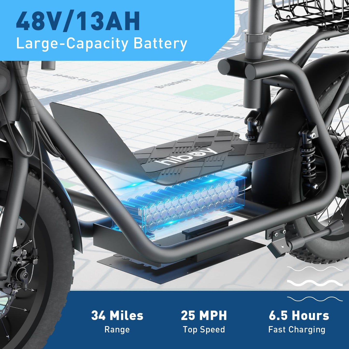 Hiboy Electric Scooter for Adults w/Seat & Rear Basket, 810W Motor, 25MPH, 34mi Range, 16" All-Terrain Tires (Snow/Mud), Dual Disc Brakes, UL2272-3-in-1 Commuter/Shopping/Off-Road E-Scooter
