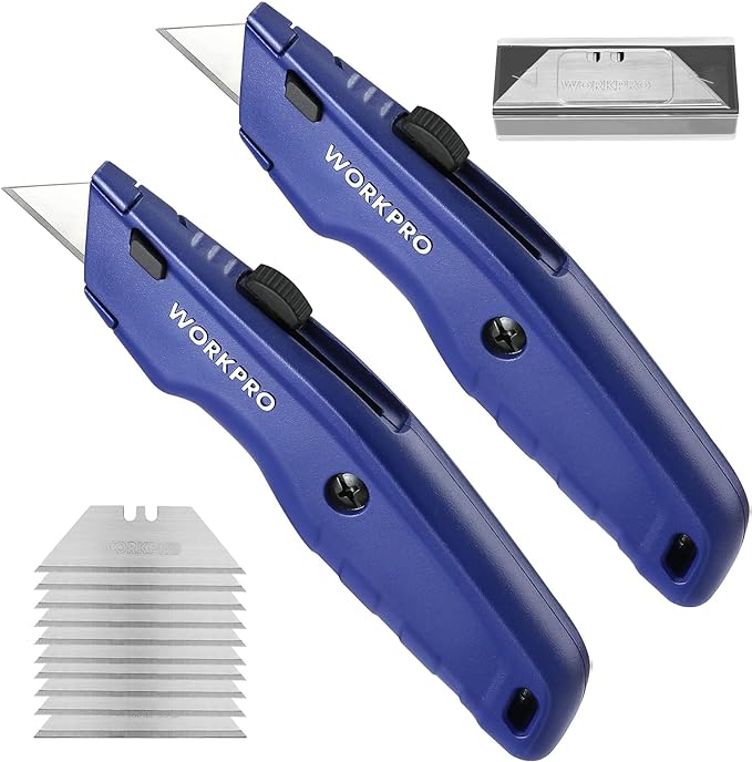 WORKPRO Premium Utility Knife, Retractable All Metal Heavy Duty Box Cutter, Quick Change Blade Razor Knife, with 10 Extra Blades