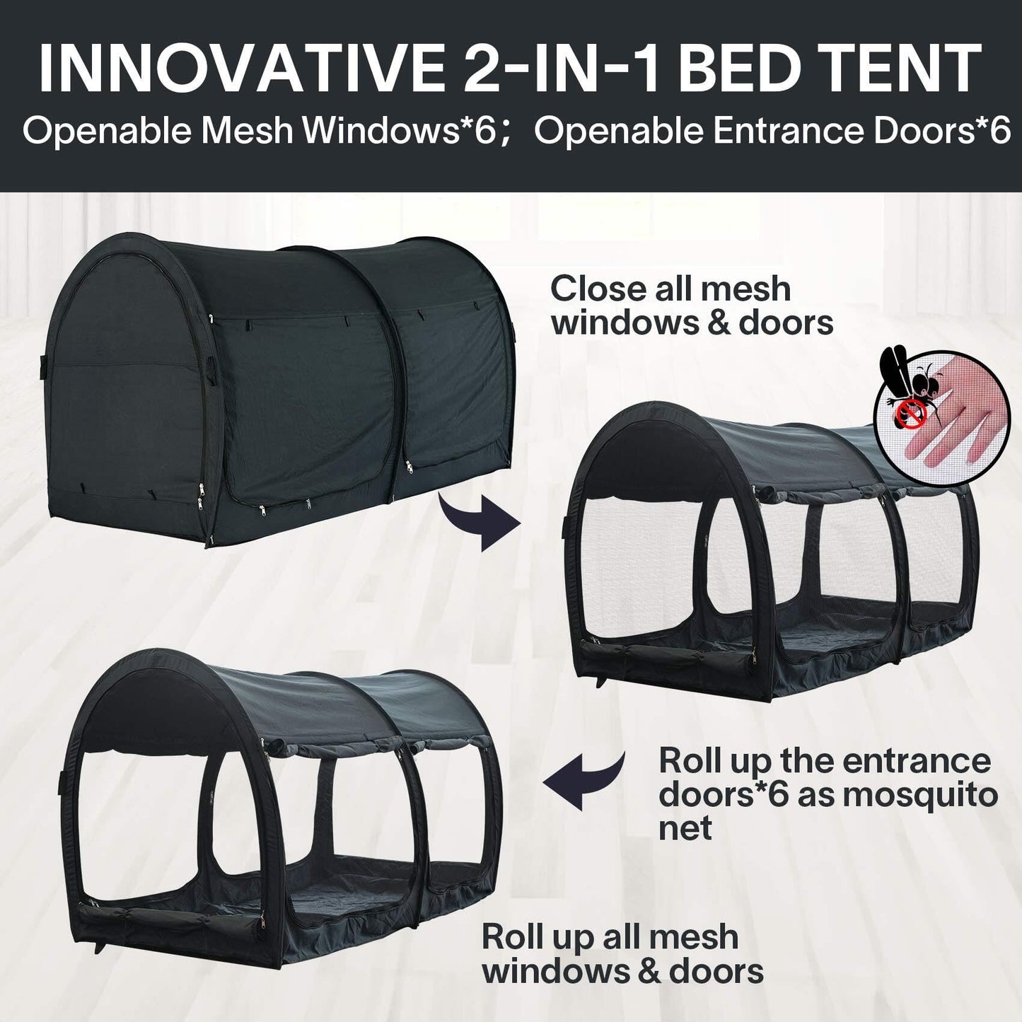 LEEDOR Bed Canopy Bed Tents Dream Tents Privacy Space,Sleeping Tents Indoor Pop Up Portable Frame,Mosquito Net Curtains Breathable Reducing Light & Air Ventilation 2-in-1 New Version Twin