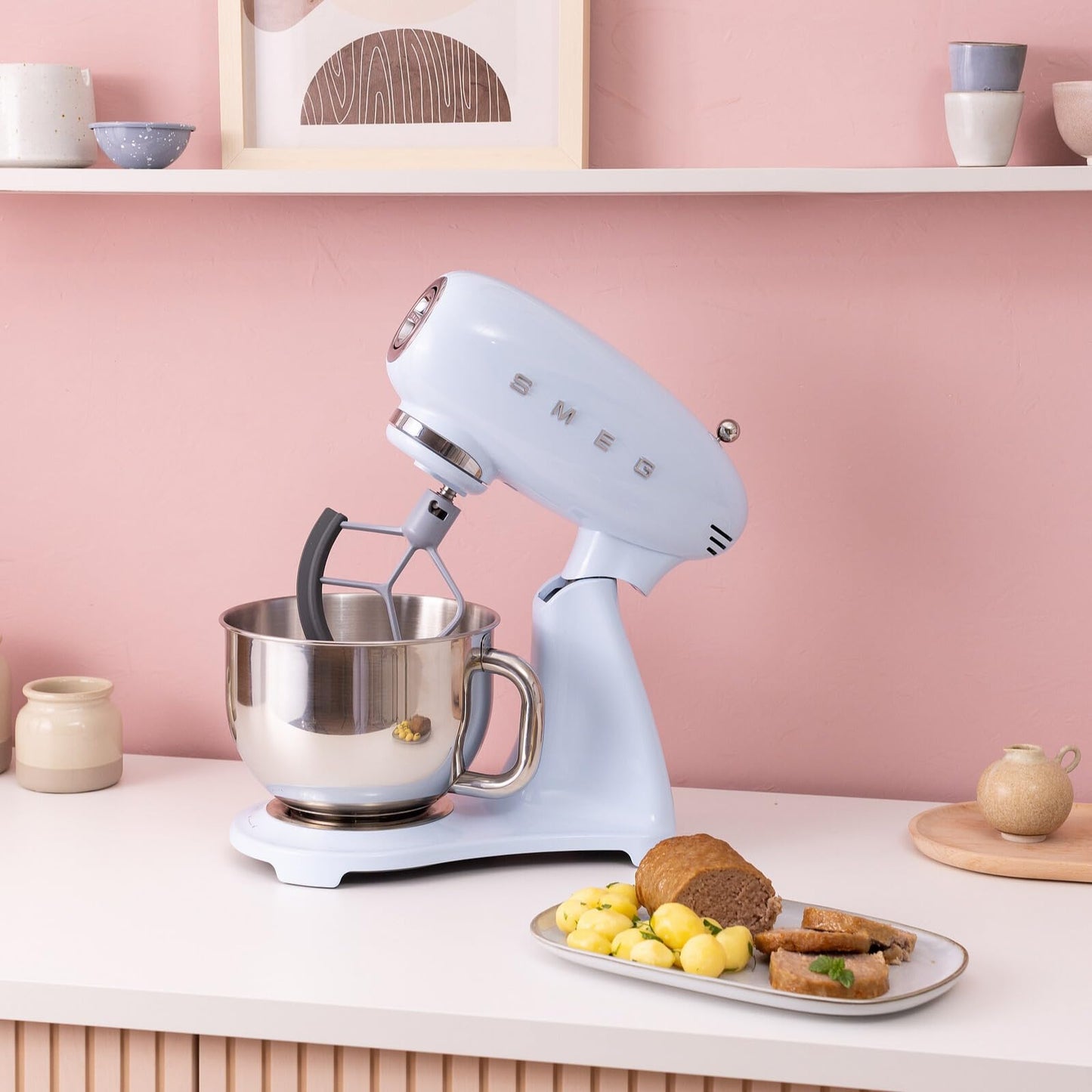 SMEG SMF05 Forte 5-Qt Stand Mixer with 750W Motor, Smooth Start & SteadyMix, Flex Edge Beater, 10 Speeds, Stainless Steel Bowl – Retro 50’s Style Planetary Mixer for Dough, Baking & Desserts-Blue