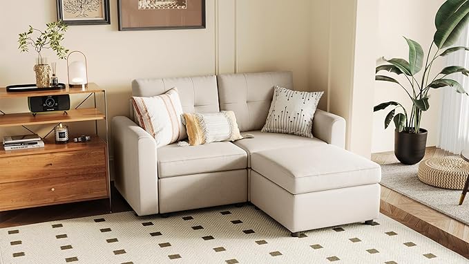 LINSY HOME Modular Sectional Sofa Oversized, Removable Cover Living Room Couches with Storage Deep Seat & Ottoman Chaise L/U Shaped Sofa Modern Couch (Beige, 2 Seats & 1 Ottoman)