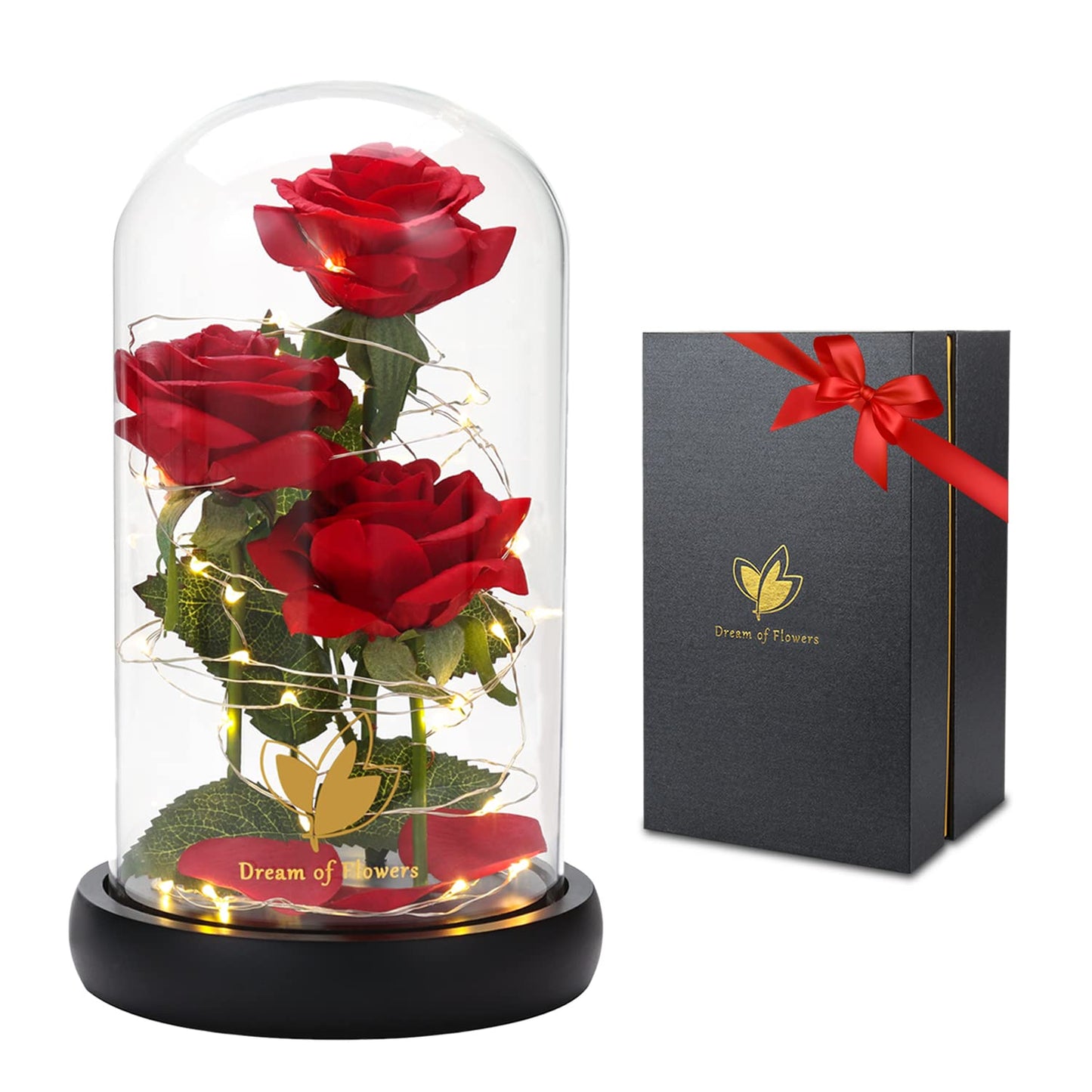Women Gift Idea Birthday,Unique Gifts for Mom,Beauty and The Beast Rose in Glass Dome with 2 Lights Mode, Birthday Gifts for her,Anniversary Rose Gifts for Wife,Red Silk Rose Flower Gifts for Women