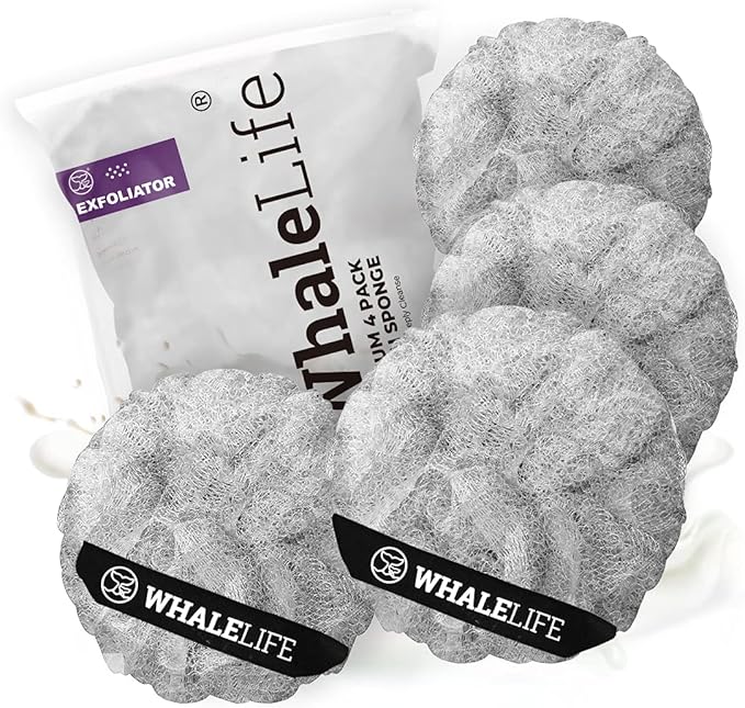 Loofah Sponge Bath Sponge for Women Men 4 Pack (Gray Rough Surface)