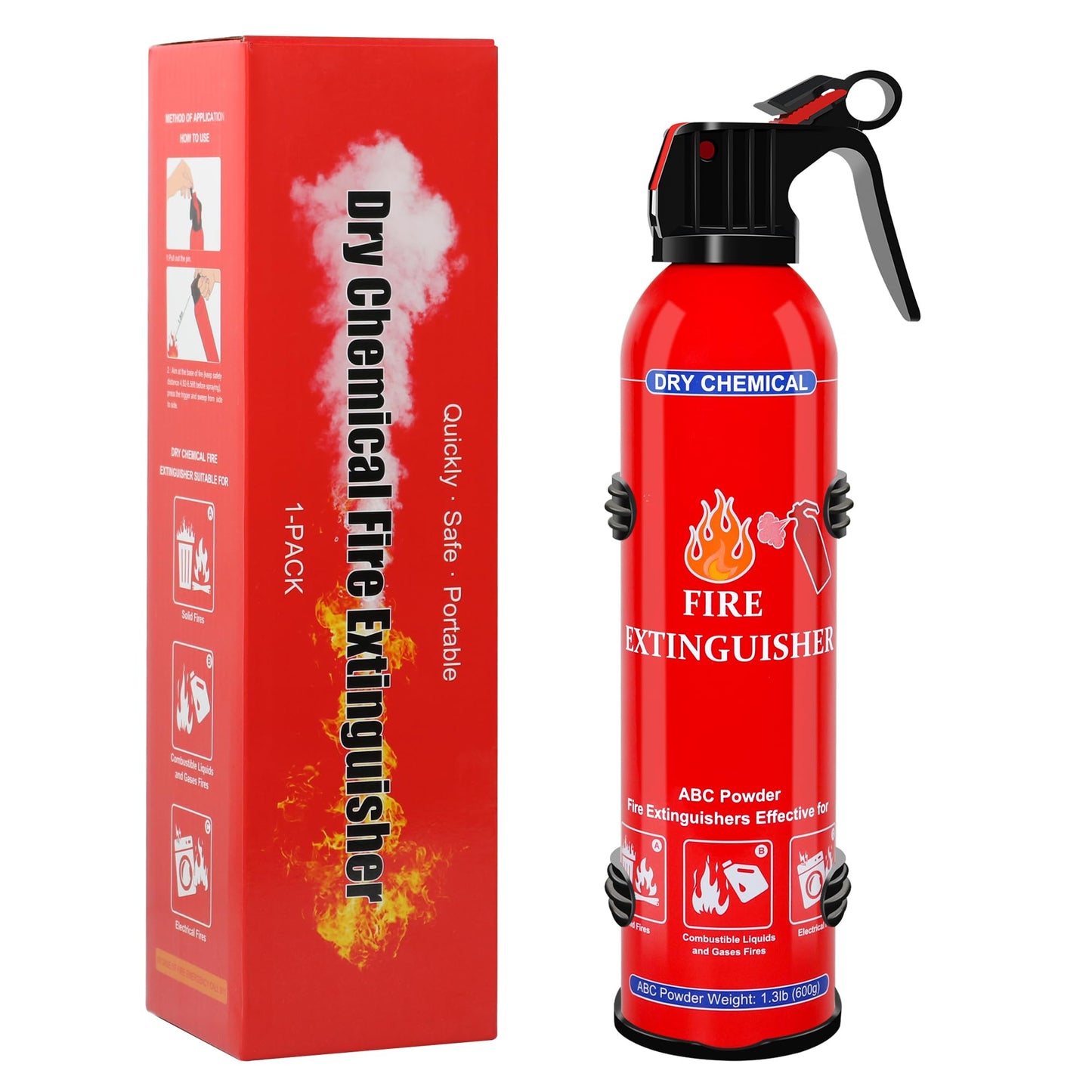 1 Pack ABC Dry Chemical Fire Extinguisher, Portable Dry Powder Fast-Acting Fire Extinguishers with Mount, Suitable for Home, Car, Boat, Truck, Electrical, Grease Fires