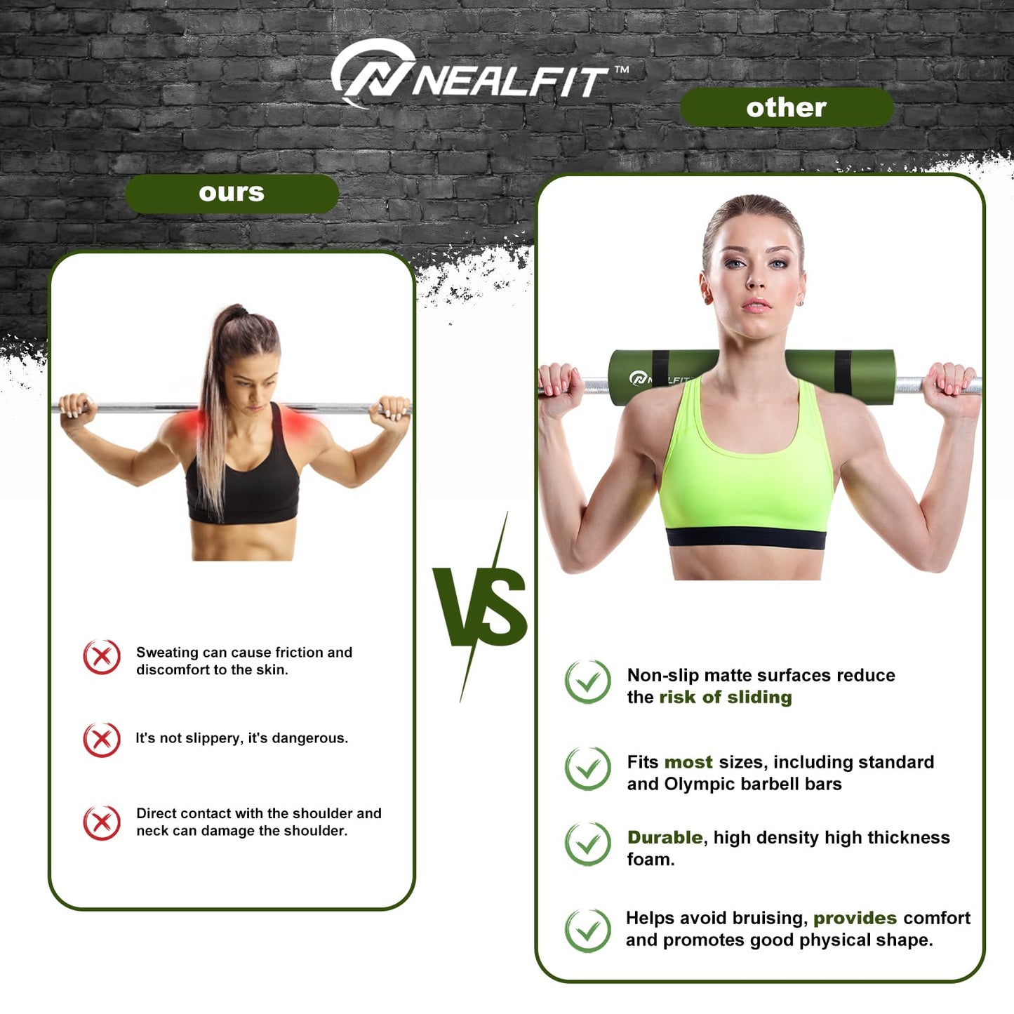 NEALFIT Barbell Pad Squat Pad for Squats—Squat Bar Pad—Great for Weightlifting,Lunges and Hip Thrusts—Foam Sponge Pad—Fit Standard and Olympic Bars Perfectly (Army Green)