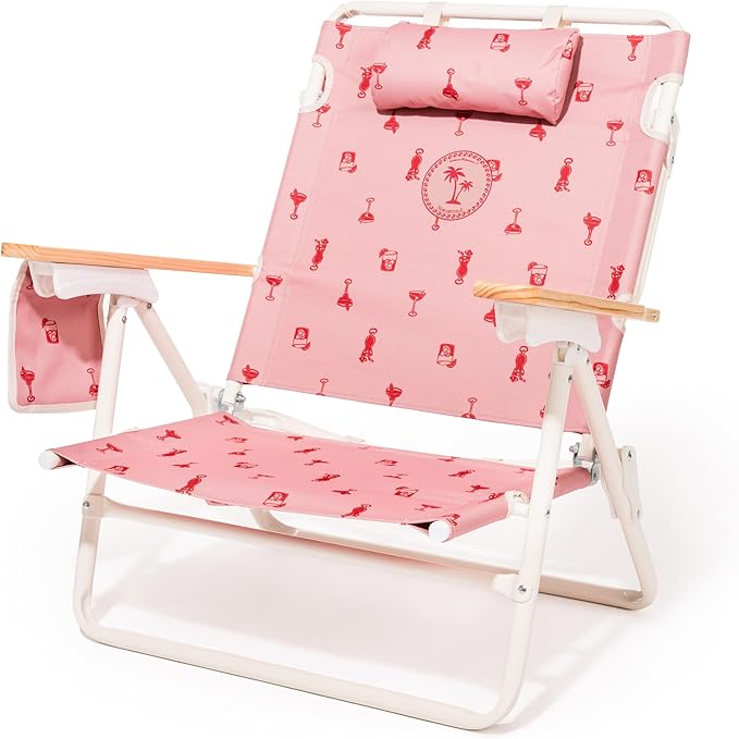 Business & Pleasure Co. Margaritaville Manana Backpack Beach Chair Lay Flat Reclining, Lightweight & Portable, Insulated Cooler Pocket, Strawberry Daiquiri Marg