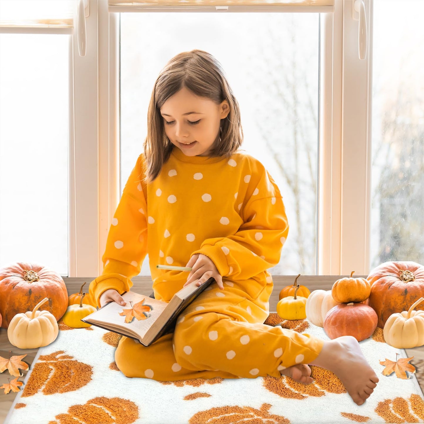 APROPHIC Fall Pumpkin Bath Mats for Bathroom, Thanksgving Super Absorbent Non-Slip Microfiber Shaggy Bath Rugs, Autumn Bathroom Mat for Shower, Tub, Sink, Decor, Machine Washable, 20x30in, Orange