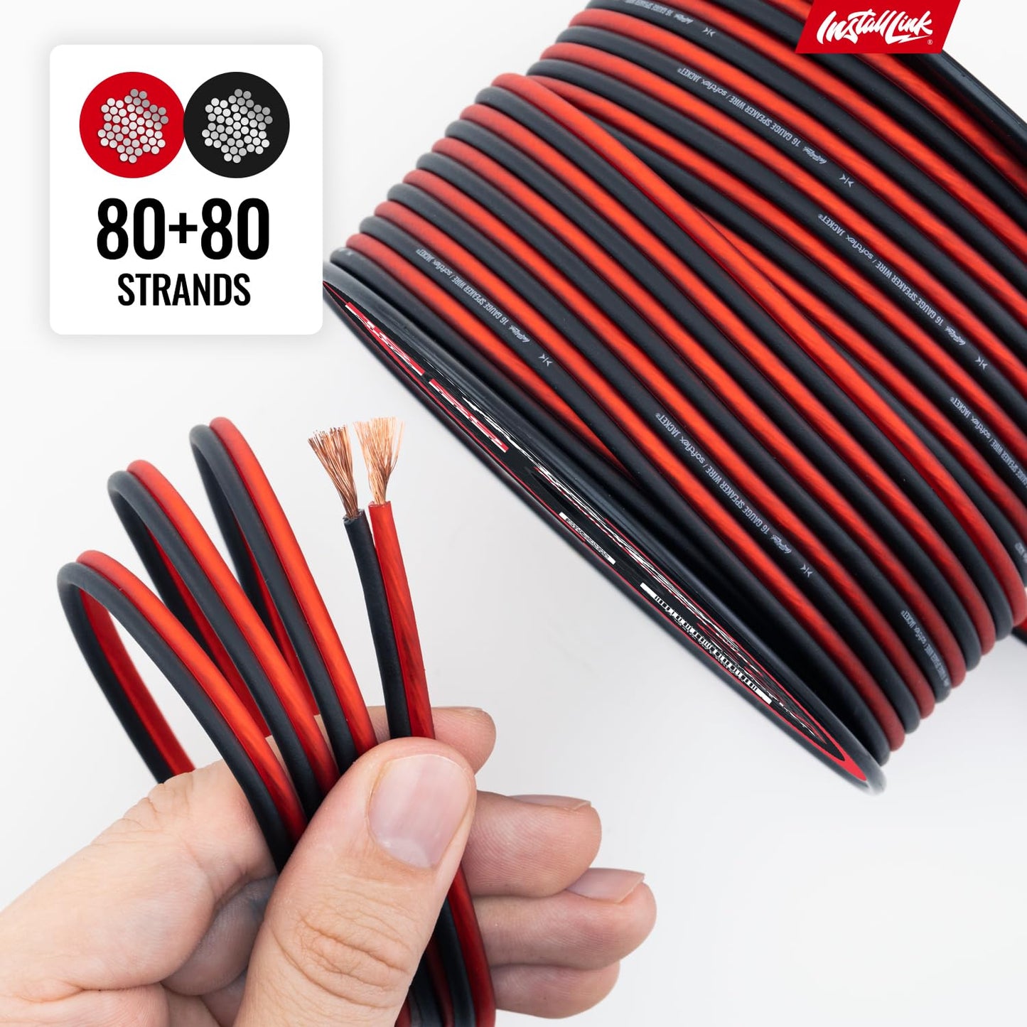 Install Link 16 AWG Gauge Speaker Wire Cable Stereo, Car or Home Theater, CCA (100 Feet) + 12ft, 2-Channel RCA Stereo Subwoofer Cable