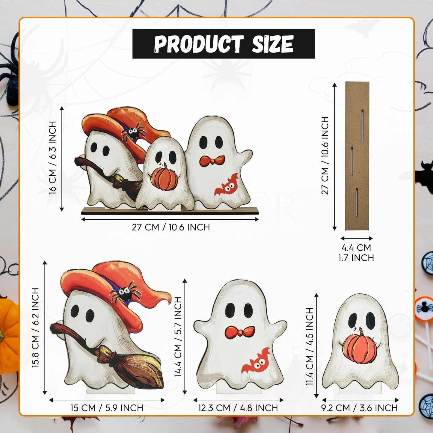 Smile Happy Halloween Wooden Table Decoration, Cute Ghost Spooky Standing Centerpieces, Indoor Decor for Desk Shelf and Party