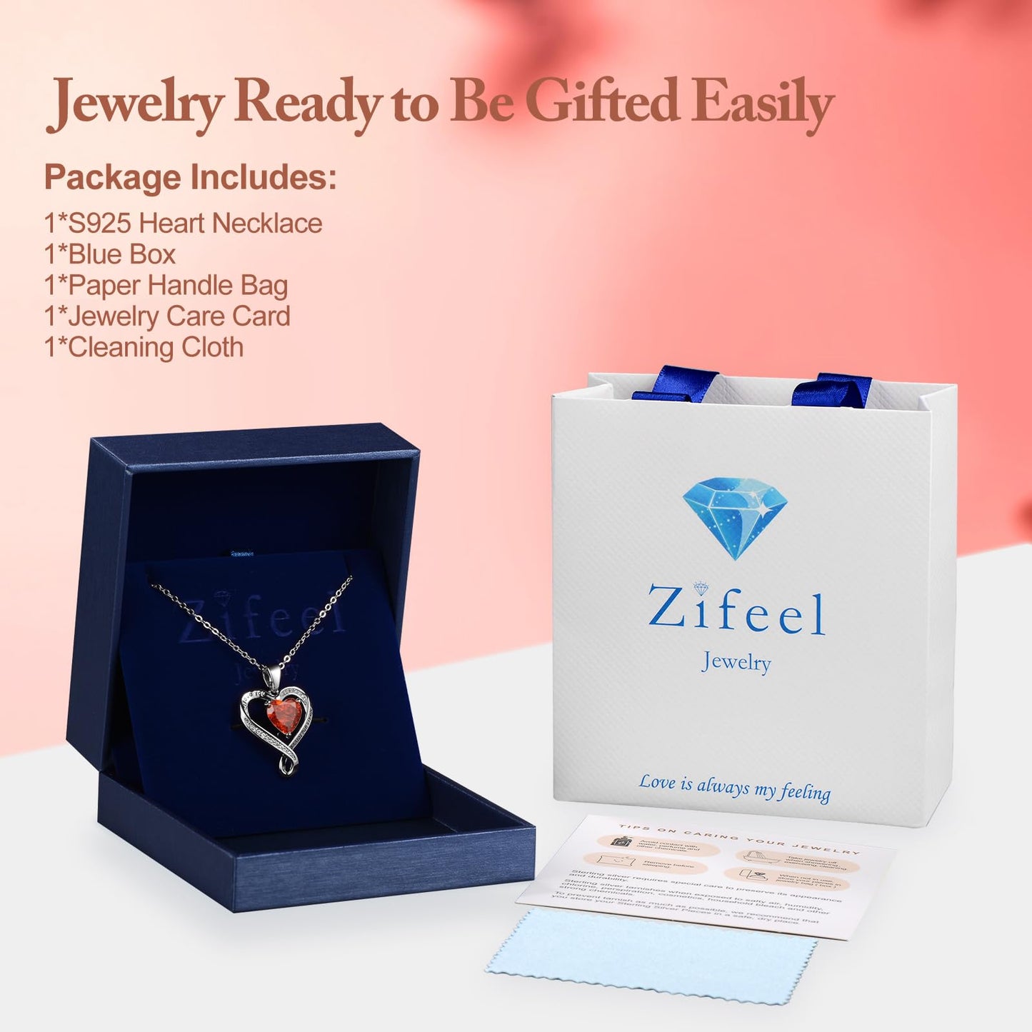 Zifeel Infinity Heart Birthstone Necklaces for Women, S925 Sterling Silver I Love You Necklace, Anniversary Wedding Gift for Wife Her Mom Grandma, Birthday Christmas Valentines Mothers Day Jewelry