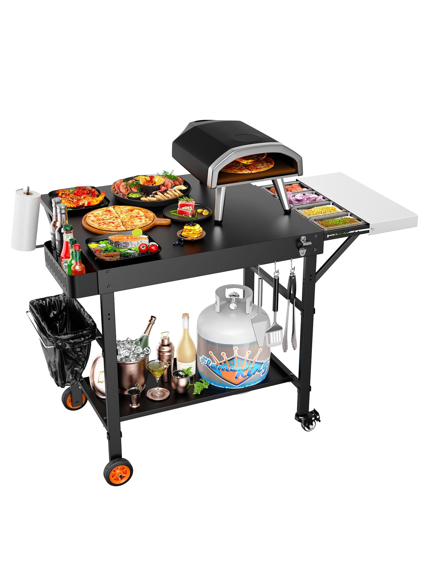 Outdoor Pizza Oven Table, Movable Grill Side Table, Expansive Countertop Pizzas Oven Accessories, Pizzas Stands for Party with Wheels, Fits Ooni Blackstone Ninja Cuisinart Gozney