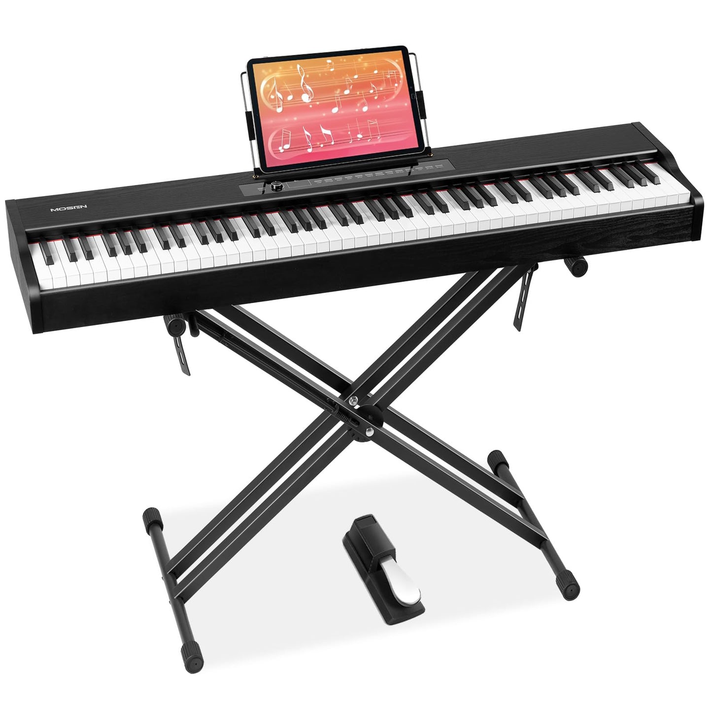 MOSEN Digital Piano 88-Key Weighted Keyboard with Hammer Action, Portable Electric Piano Set with X Stand, Recording Headphone Mode, Sustain Pedal, Music Rest, Dual Keyboard for Beginner, MDP-80D
