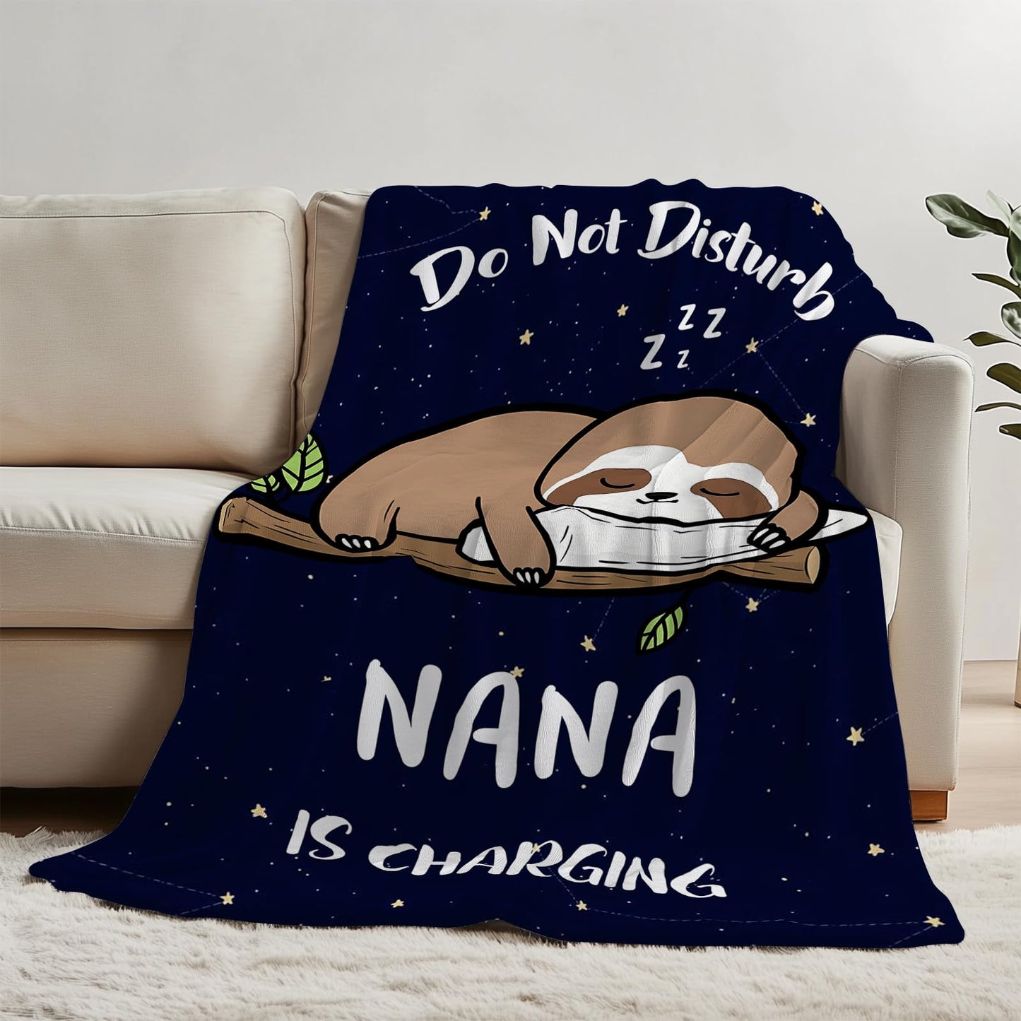 Nana Birthday Gifts, Grandma Gifts for Mothers Day Christmas from Grandkids, Nana is Charging Sloth Blanket 50"X60"