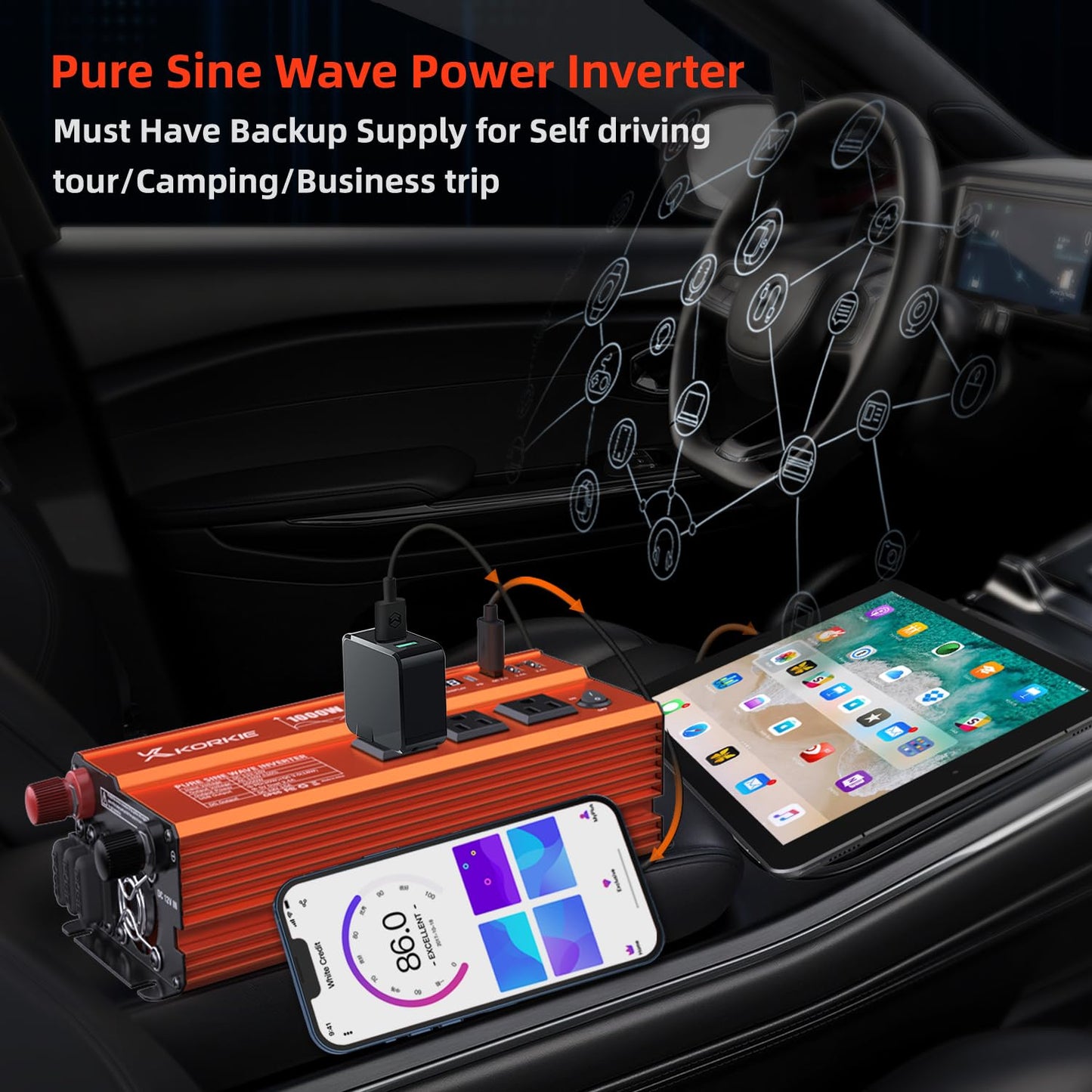 1000W Pure Sine Wave Inverter, Car Power Inverter, 12V Dc To 110V Ac Power Converter, Emergency Power Inverter With Type-C, Dual