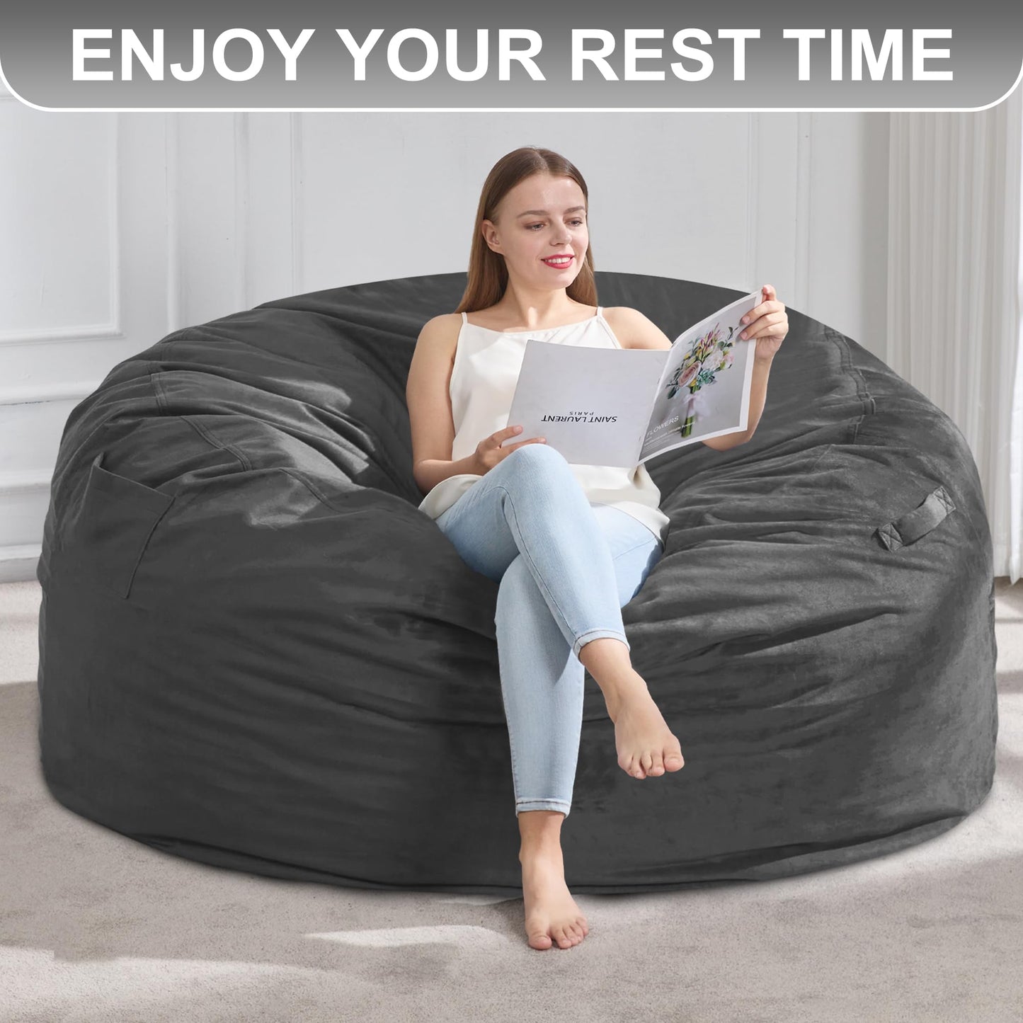 Hobestluk 5FT Bean Bag Chair Giant Bean Bag Chairs for Adults Large Bean Chairs with Removable Cover, Beanbag Chair with Filler, Adult Bean Bag Chairs for Living Room, Bedroom