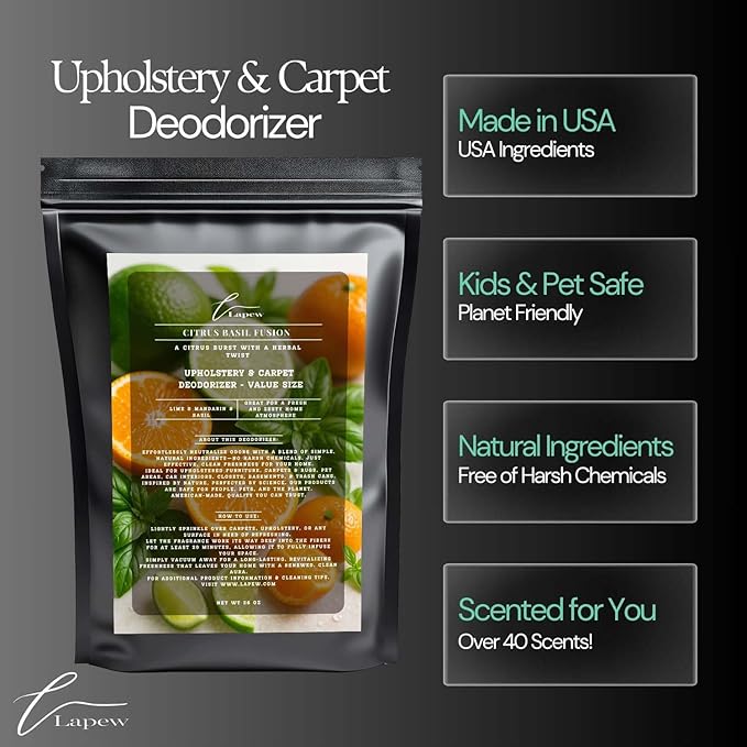 Citrus Basil Fusion Carpet Freshener Powder Refill 36 oz | Powerful Odor Eliminator for Home | Upholstery Deodorizer | Carpet Deodorizer | Cat Litter Box | Lime Basil Mandarin Fragrance