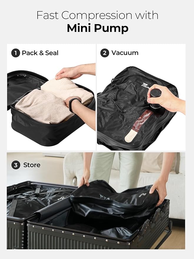 Vacuum Bags for Travel with Pump, Reusable Space Saver Bag, IP67 Waterproof Vacuum Packing Cubes for Travel Suitcases and Backpack (3PC + PUMP)
