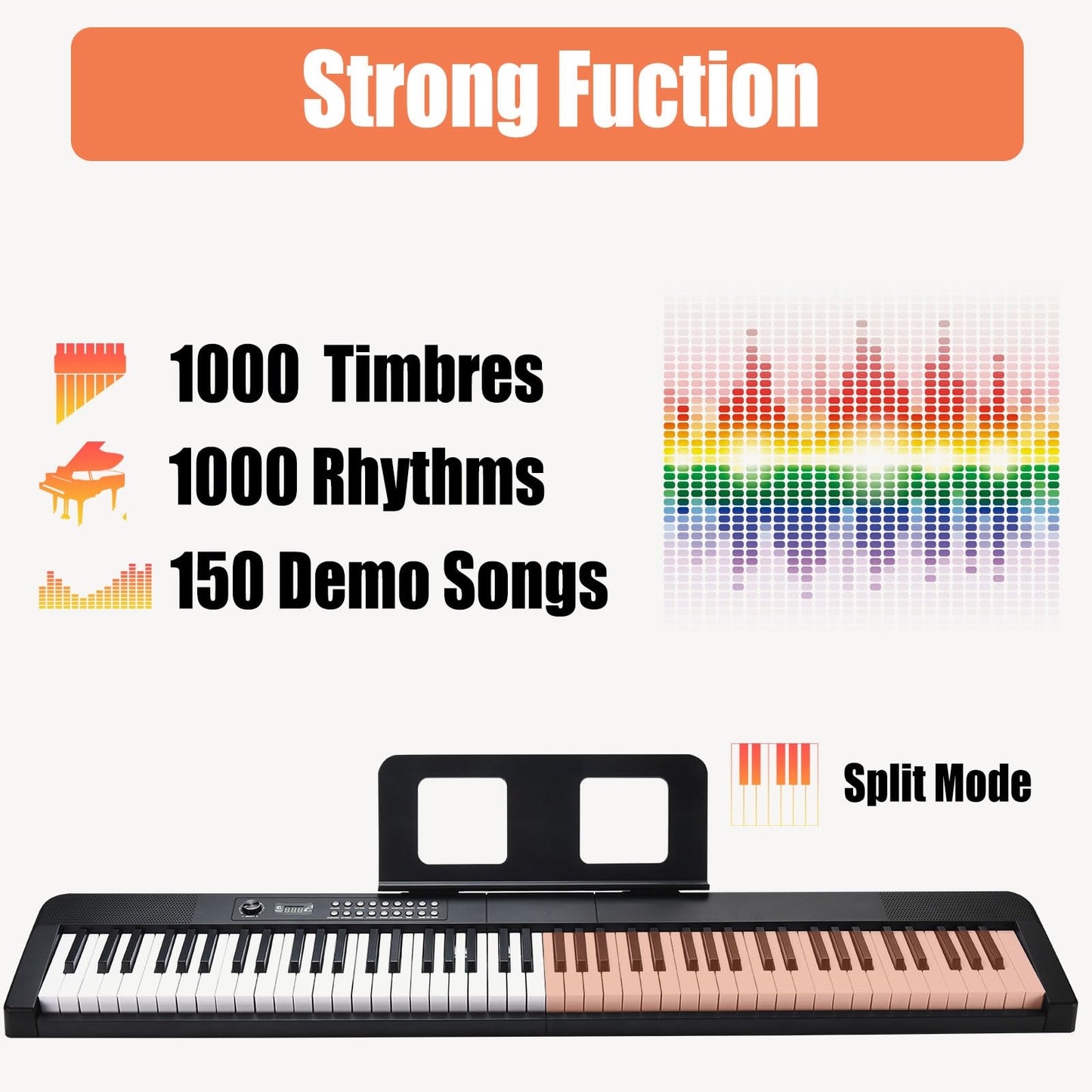 88 Key Digital Piano, Electric Piano Keyboard with Semi Weighted Keys, Keyboard Piano with Sustain Pedal, Power Adapter, Stand, Carrying Case, Headphones, USB-MIDI Compatibility, for Beginner Adults