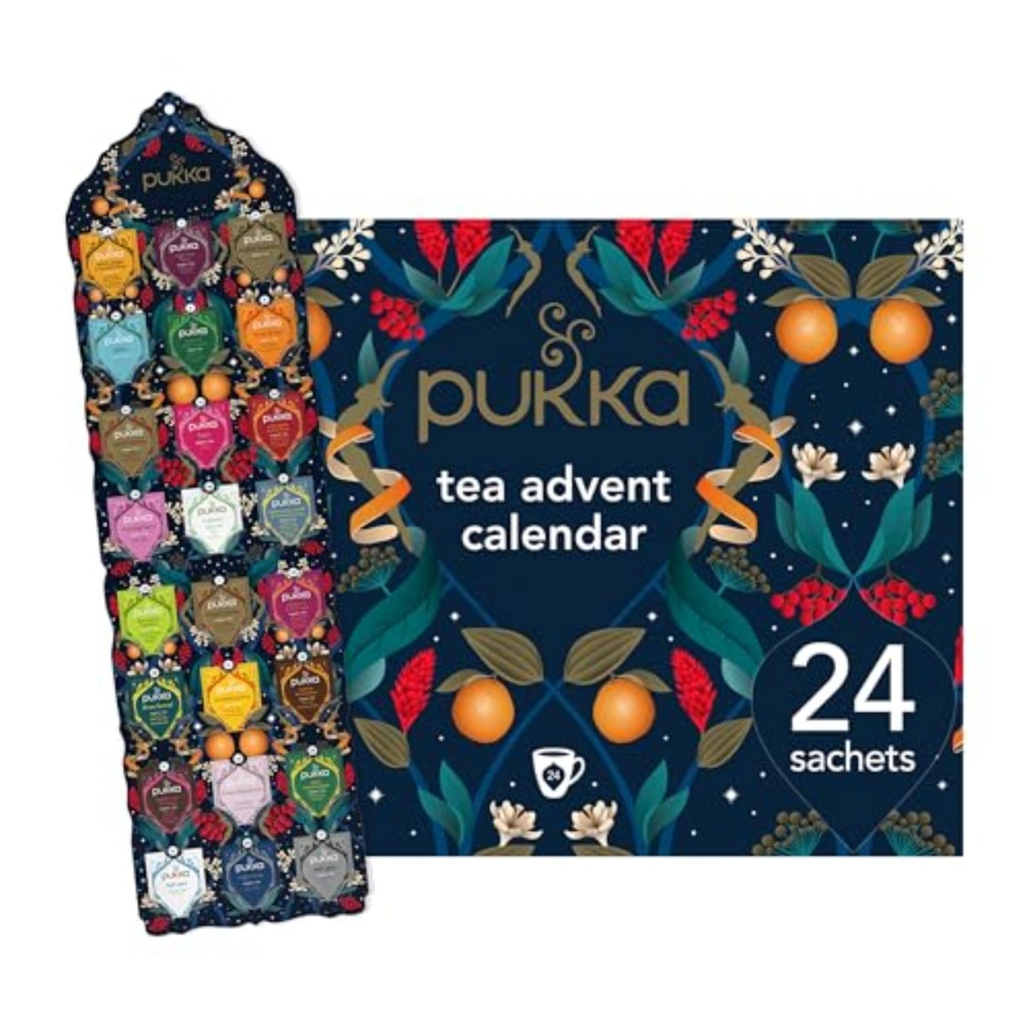 Pukka Advent Calendar 2025 Organic Tea Sampler, Selection of 24 Delightful Black & Green Tea Infusions, Christmas Gift Idea for Men and Women 100% Organic