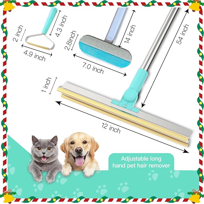 Carpet Rake for Pet Hair Removal：Upgraded 3 In 1 Reusable Carpet Scraper Pet Tool Kit, Adjustable Handle for Deep Clean Dog & Cat Hair Remover, Lint Remover Scraper for Carpets, Mats, Rugs, Car&Couch