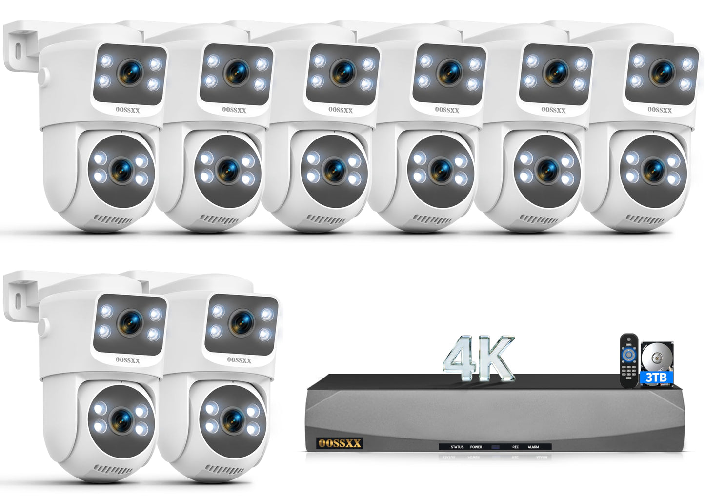 (2026 New) 4K PoE Security Camera System, 8CH NVR w/ 8 Dual Lens Cameras,3TB Hard Drive, Fixed + PTZ Auto Tracking, 130° Wide Angle, AI Human Detection, 2-Way Audio, No Monthly Fee